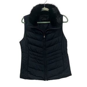 Talbots Navy Down Quilted Vest with Faux Fur Trim size M